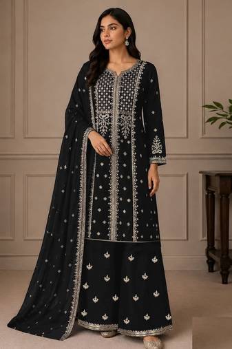 Black georgette semi stitched wedding suits