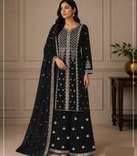 Black georgette semi stitched wedding suits