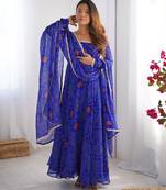  bandhani printed chiffon flared anarkali pant and dupatta set