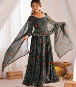  bandhani printed chiffon flared anarkali pant and dupatta set