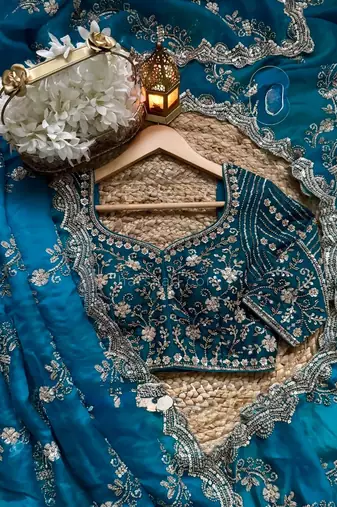 Teal Color Beds With Sequnce work Silk Blend Saree