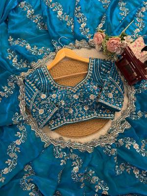 Teal Color Beds With Sequnce work Silk Blend Saree 4