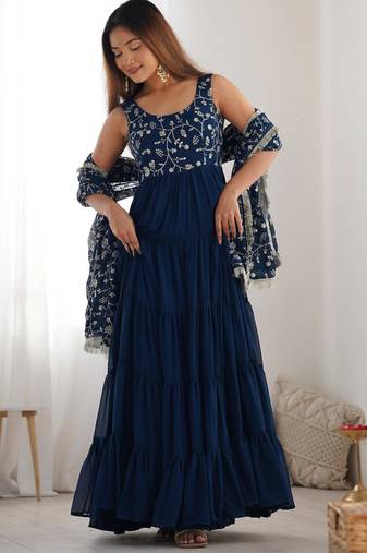 embroidery work georgette flared anarkali pant and dupatta set
