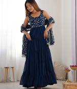  embroidery work georgette flared anarkali pant and dupatta set