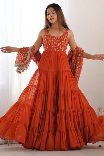  embroidery work georgette flared anarkali pant and dupatta set