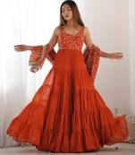  embroidery work georgette flared anarkali pant and dupatta set