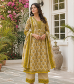 Women's Printed Cotton Kurta Pant with Dupatta Set
