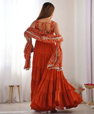  embroidery work georgette flared anarkali pant and dupatta set 2