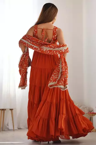  embroidery work georgette flared anarkali pant and dupatta set