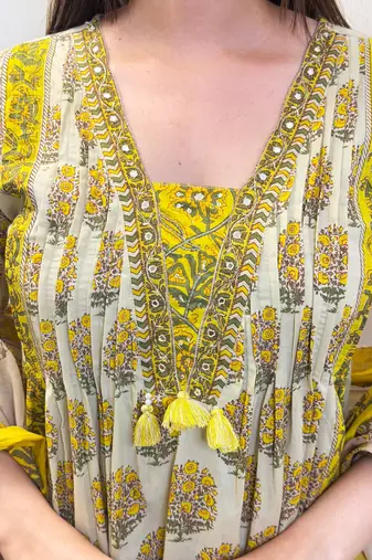 Women's Printed Cotton Kurta Pant with Dupatta Set