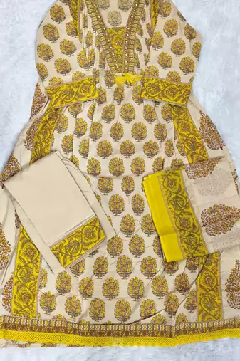 Women's Printed Cotton Kurta Pant with Dupatta Set