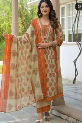 Women's Printed Cotton Kurta Palazzo with Dupatta Set