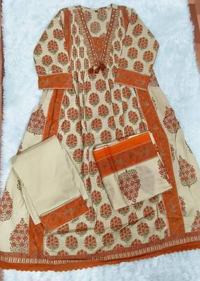 Women's Printed Cotton Kurta Palazzo with Dupatta Set 3