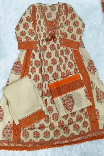 Women's Printed Cotton Kurta Palazzo with Dupatta Set