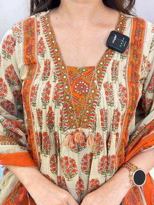 Women's Printed Cotton Kurta Palazzo with Dupatta Set 4