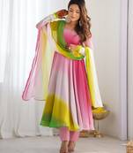  solid georgette flared anarkali pant and dupatta set