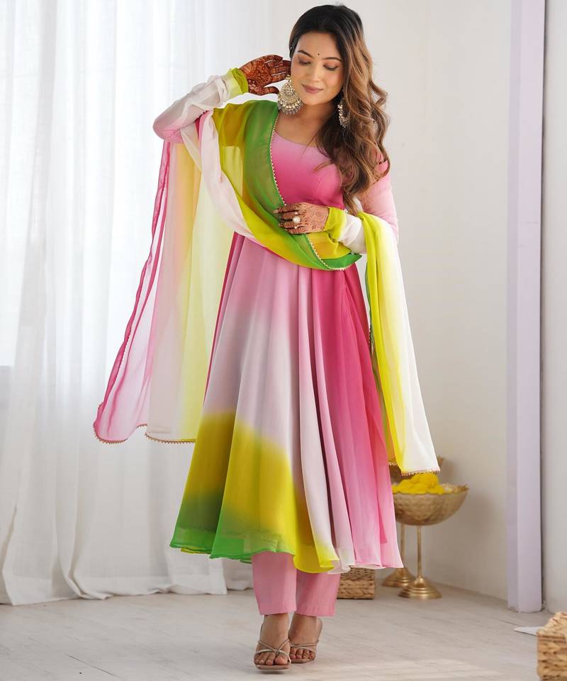  solid georgette flared anarkali pant and dupatta set