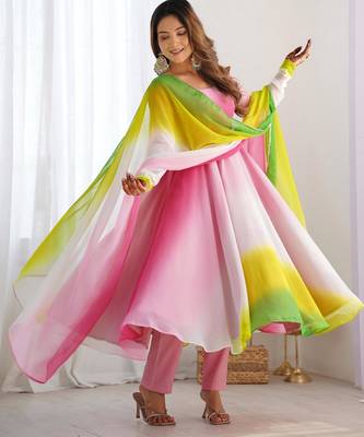  solid georgette flared anarkali pant and dupatta set 5