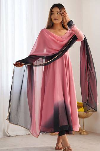  solid georgette flared anarkali pant and dupatta set