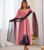  solid georgette flared anarkali pant and dupatta set