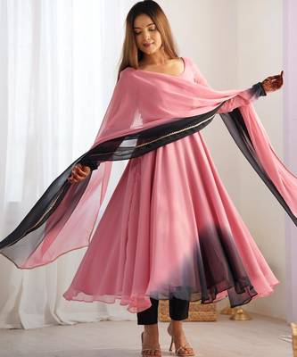  solid georgette flared anarkali pant and dupatta set 2