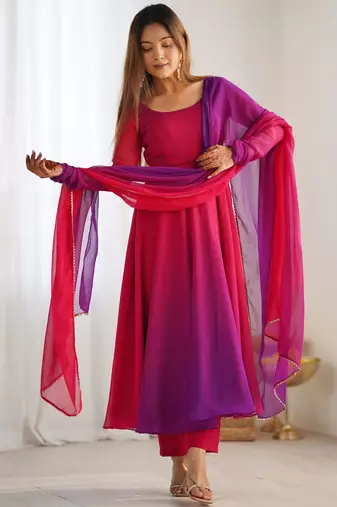  solid georgette flared anarkali pant and dupatta set