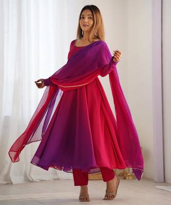  solid georgette flared anarkali pant and dupatta set 2