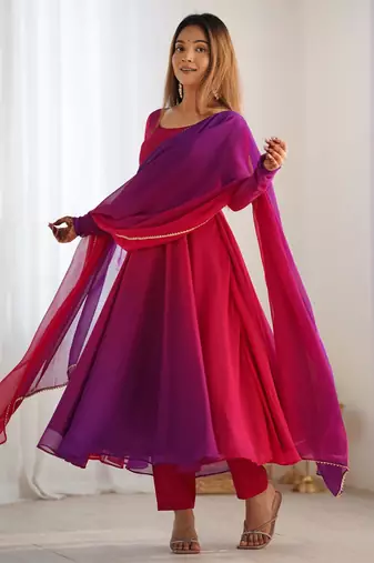  solid georgette flared anarkali pant and dupatta set