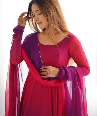  solid georgette flared anarkali pant and dupatta set 3