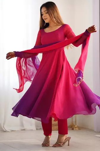  solid georgette flared anarkali pant and dupatta set