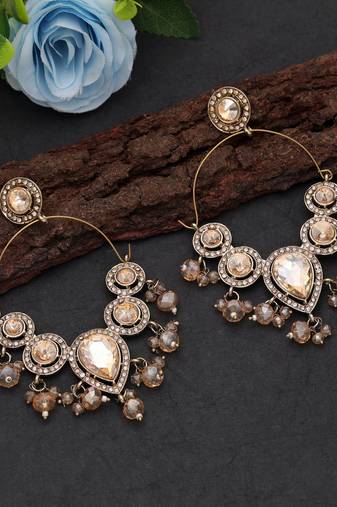 White color kashmiri earrings with artistic handmade design