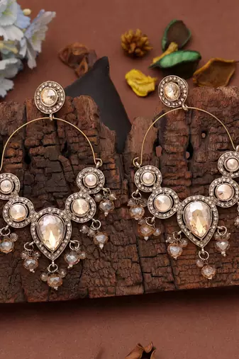 White color kashmiri earrings with artistic handmade design