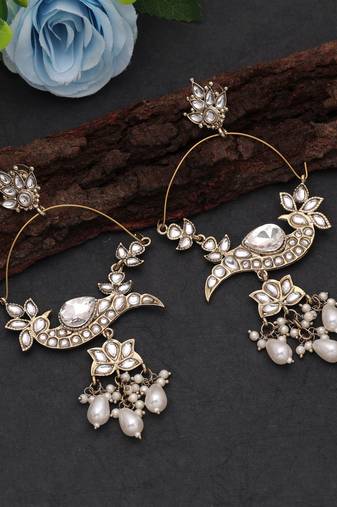 White color kashmiri earrings with artistic handmade design