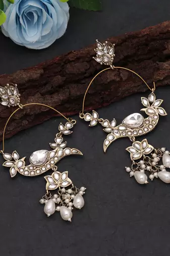 White color kashmiri earrings with artistic handmade design