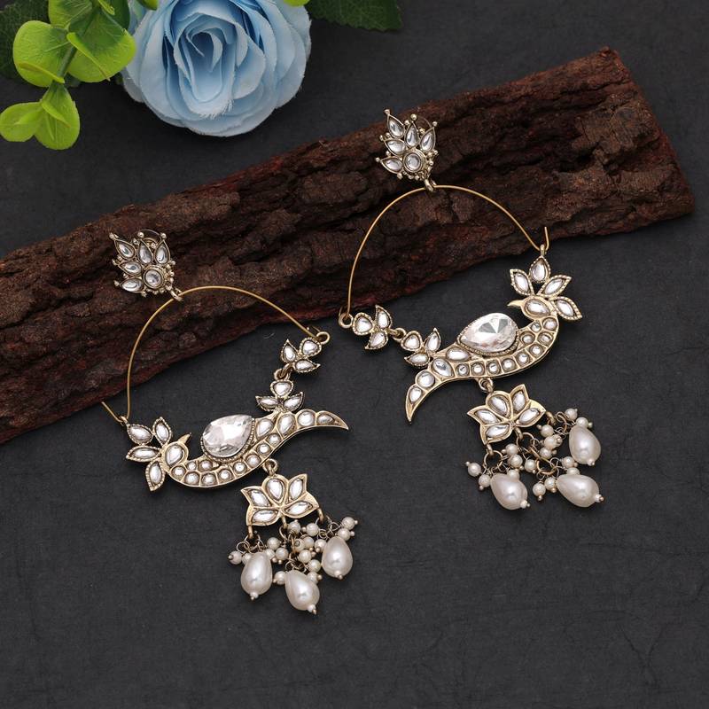 White color kashmiri earrings with artistic handmade design