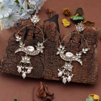 White color kashmiri earrings with artistic handmade design 2