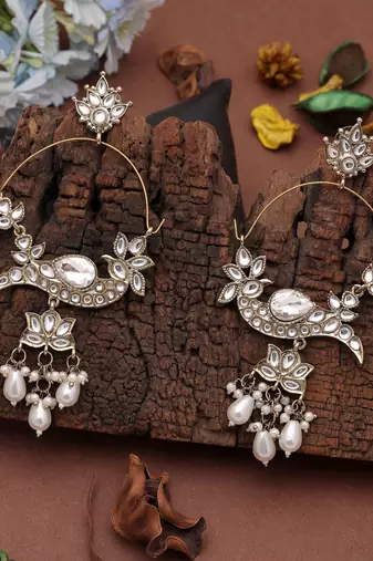 White color kashmiri earrings with artistic handmade design