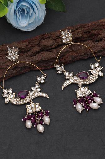 White color kashmiri earrings with artistic handmade design