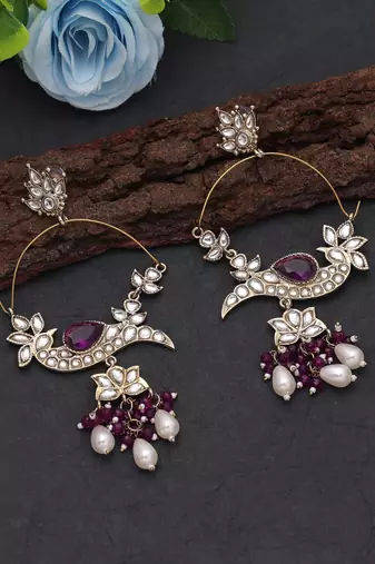 White color kashmiri earrings with artistic handmade design