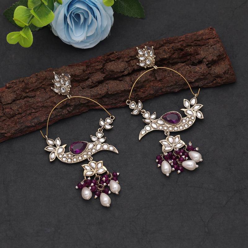 White color kashmiri earrings with artistic handmade design