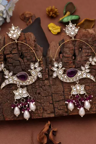 White color kashmiri earrings with artistic handmade design
