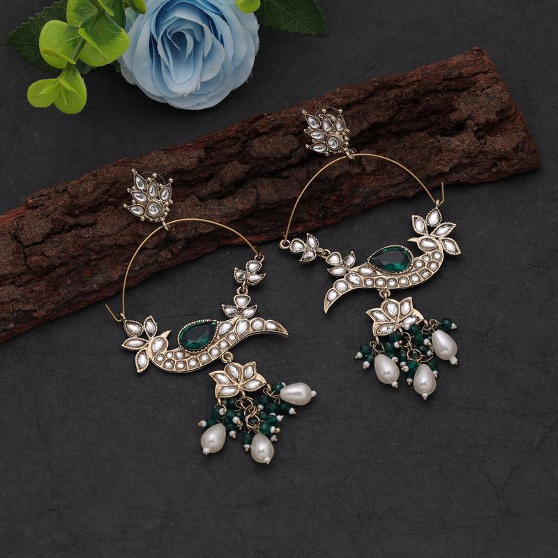 White color kashmiri earrings with artistic handmade design