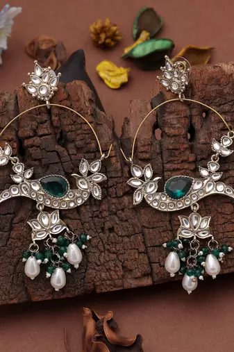 White color kashmiri earrings with artistic handmade design