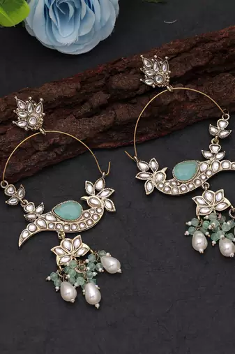 White color kashmiri earrings with artistic handmade design