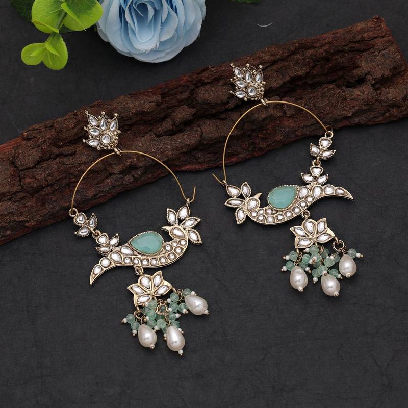 White color kashmiri earrings with artistic handmade design