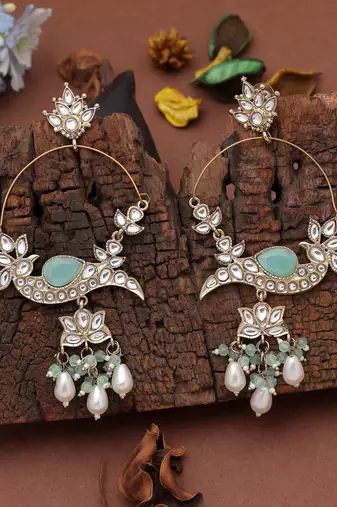White color kashmiri earrings with artistic handmade design