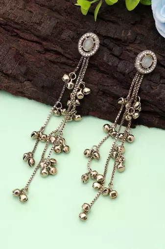 White color kashmiri earrings with artistic handmade design