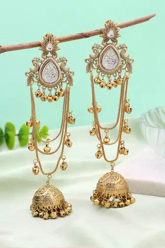 White color kashmiri earrings with artistic handmade design