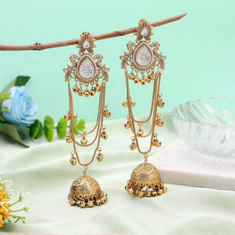 White color kashmiri earrings with artistic handmade design