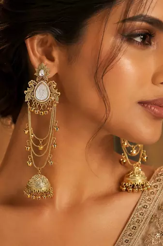 White color kashmiri earrings with artistic handmade design